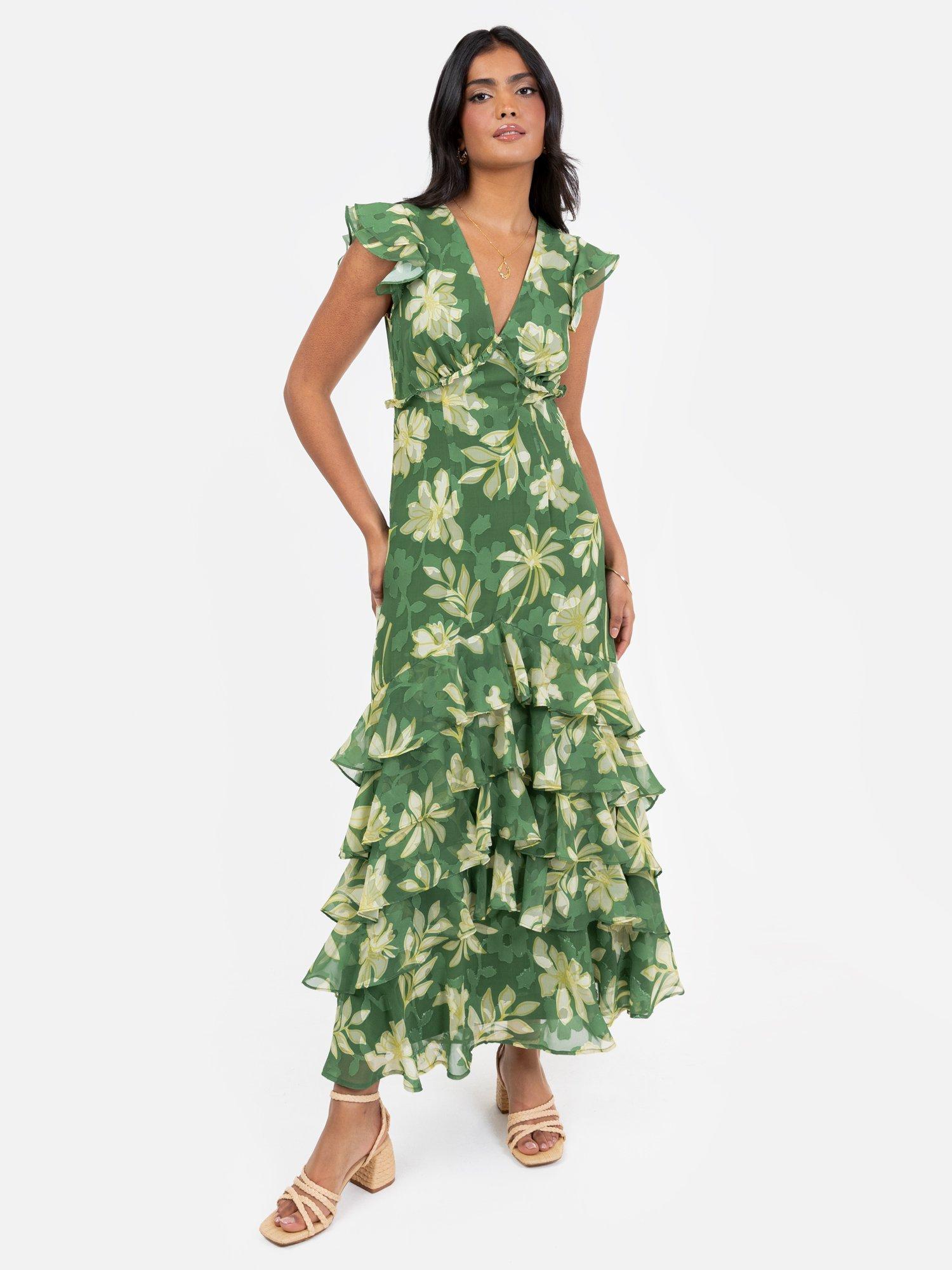 Product image 1 of 5, which shows Anaya With Love Floral Ruffle Midaxi Dress, Green Yellow Floral, 6