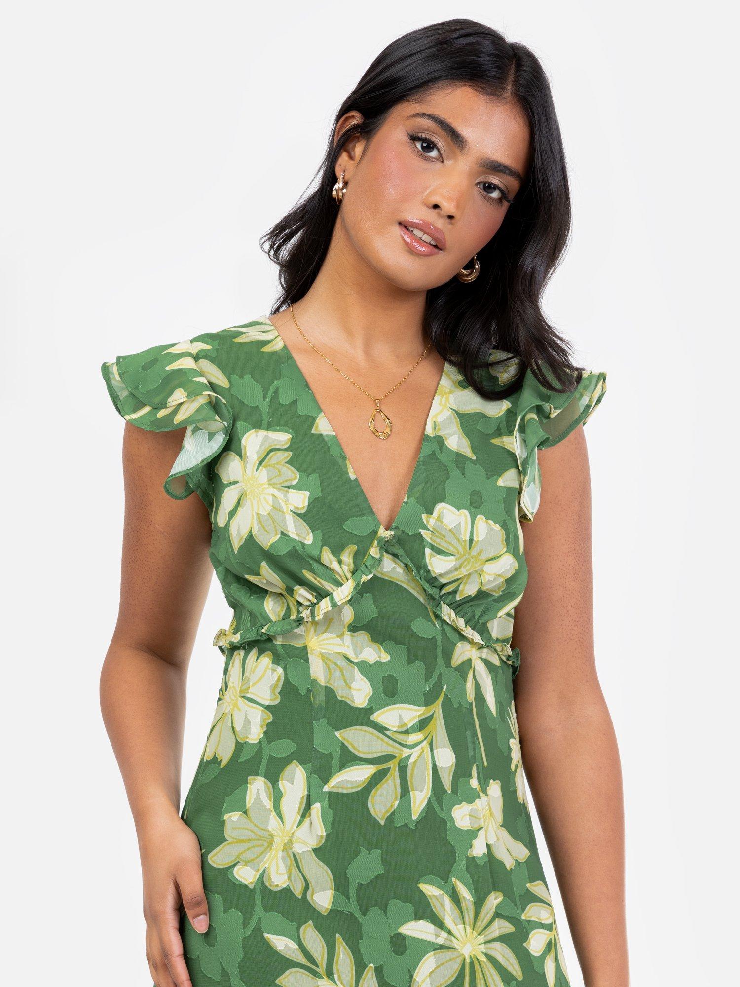 Product image 2 of 5, which shows Anaya With Love Floral Ruffle Midaxi Dress, Green Yellow Floral, 6