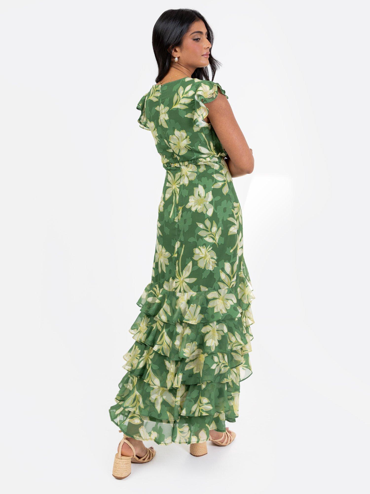 Product image 3 of 5, which shows Anaya With Love Floral Ruffle Midaxi Dress, Green Yellow Floral, 6