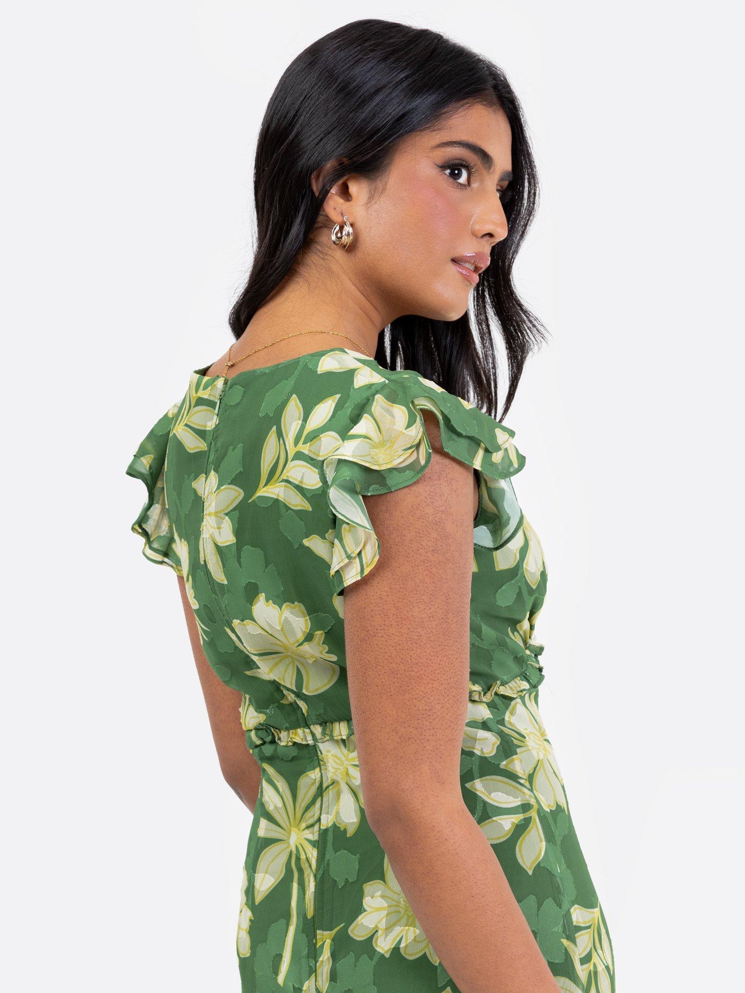 Product image 4 of 5, which shows Anaya With Love Floral Ruffle Midaxi Dress, Green Yellow Floral, 6
