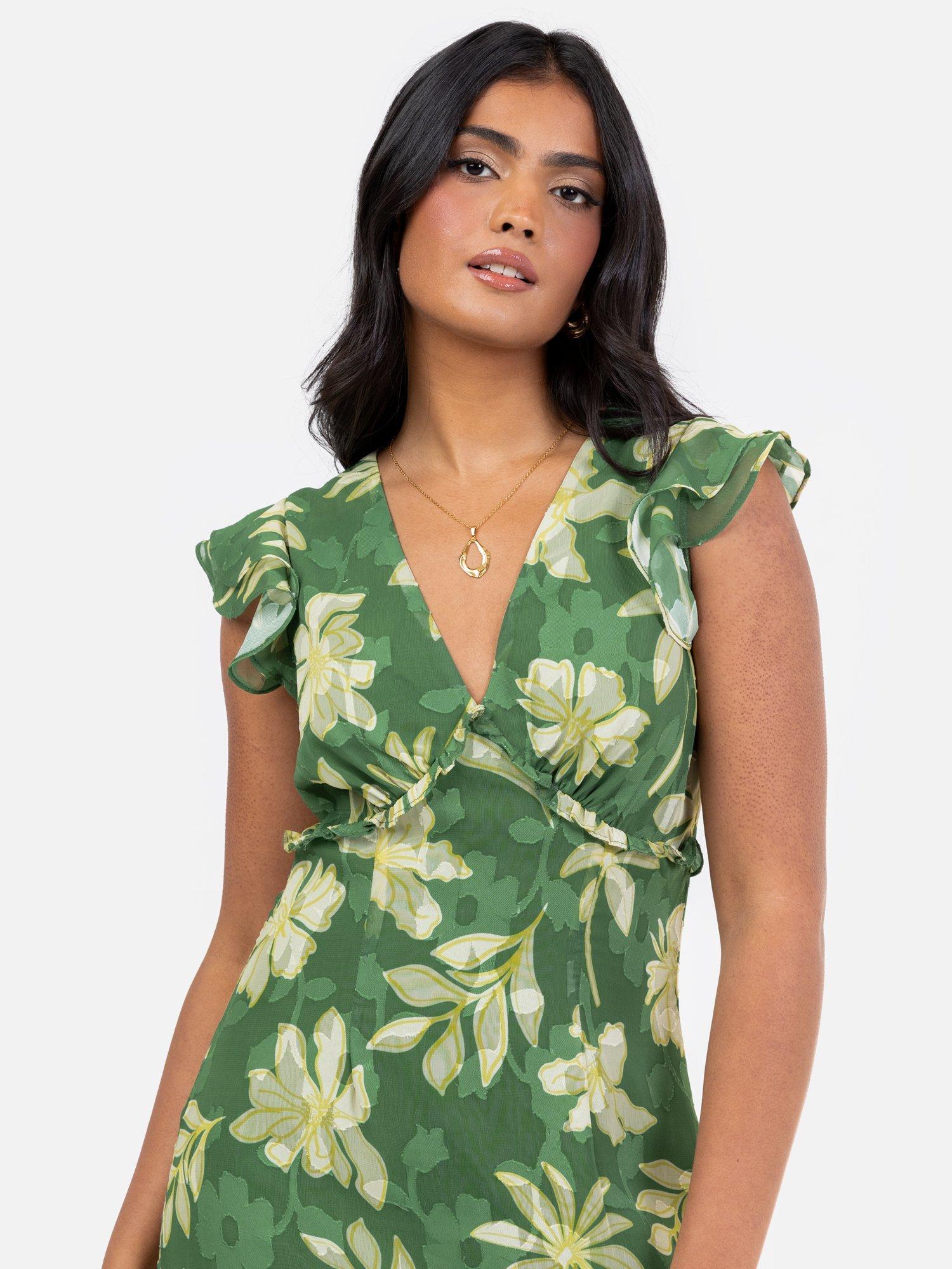 Product image 5 of 5, which shows Anaya With Love Floral Ruffle Midaxi Dress, Green Yellow Floral, 6