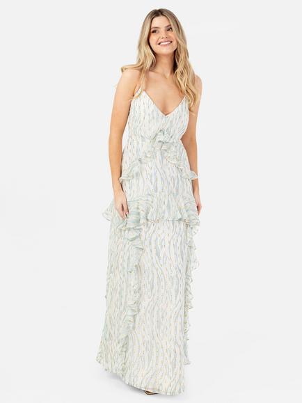 Anaya With Love Cross Back Ruffle Maxi Dress, White/Blue Animal, White/Blue Animal