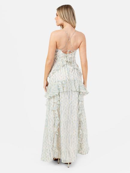 Anaya With Love Cross Back Ruffle Maxi Dress, White/Blue Animal - view 2, White/Blue Animal