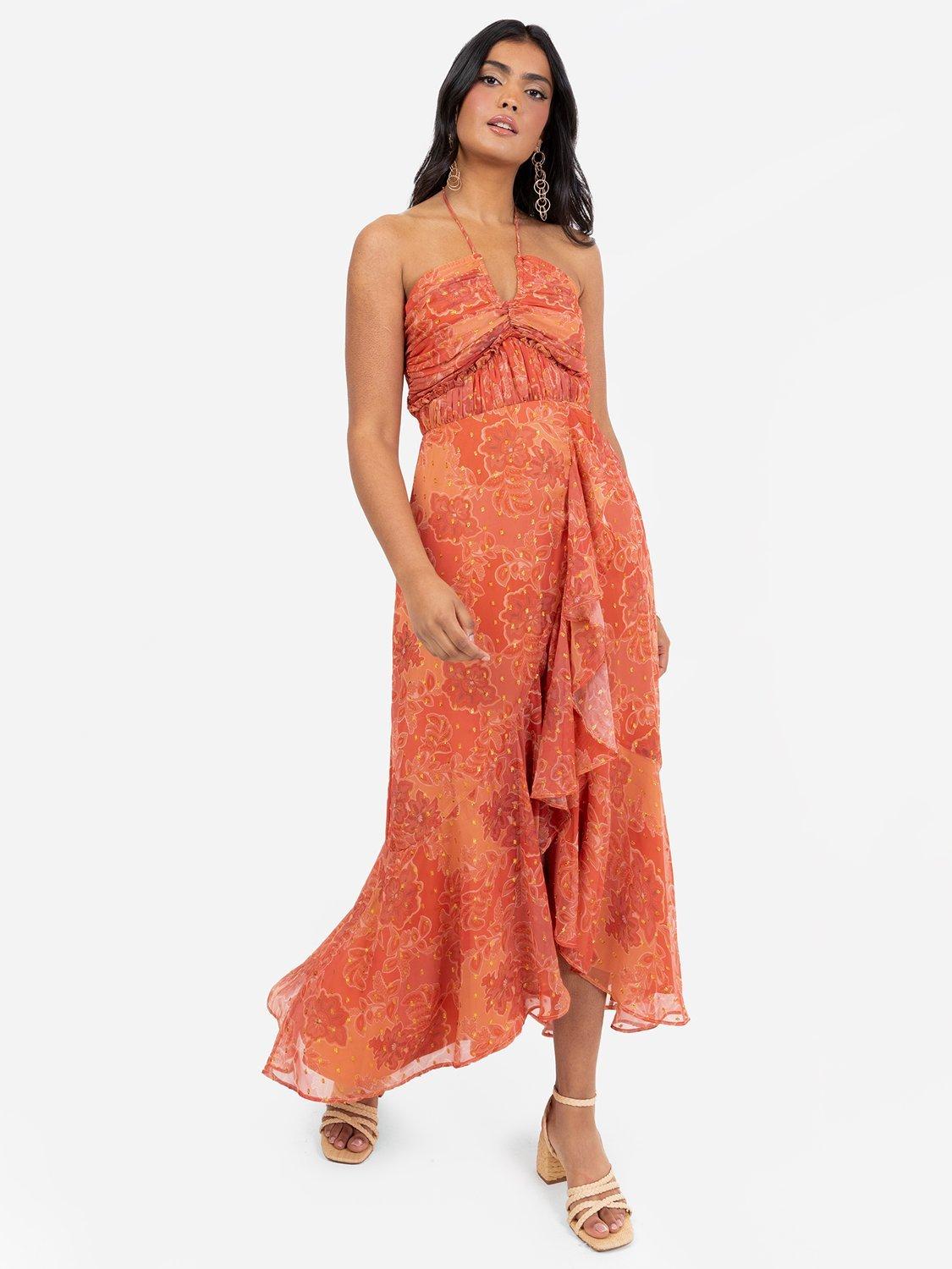 Product image 1 of 5, which shows Anaya With Love Retro Floral Midaxi Dress, Rust Chintz Print, 6