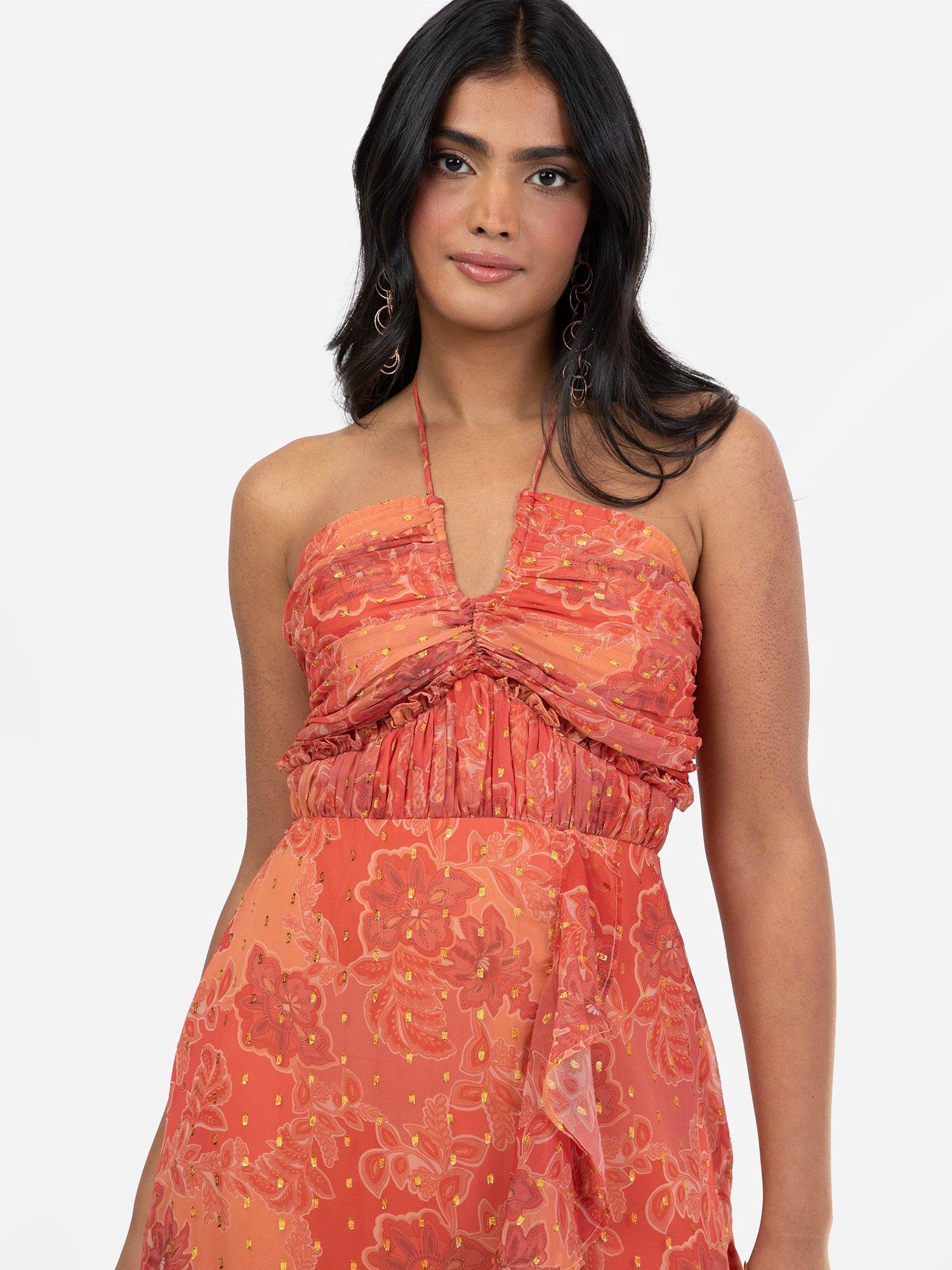Product image 2 of 5, which shows Anaya With Love Retro Floral Midaxi Dress, Rust Chintz Print, 6