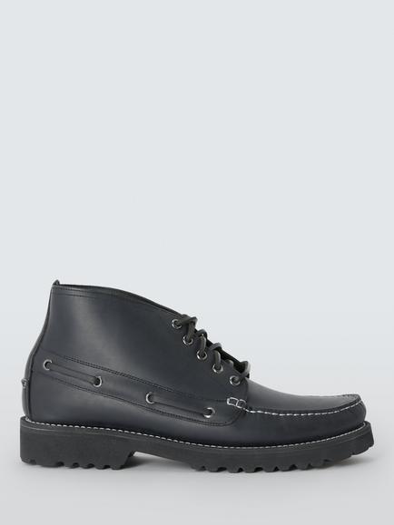 John Lewis Beacon Leather Lace-Up Desert Boots, Midnight Black, Midnight Black