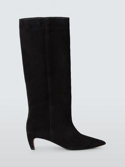 John Lewis Somerset Suede Pointed Toe Knee High Boots, Black, Black