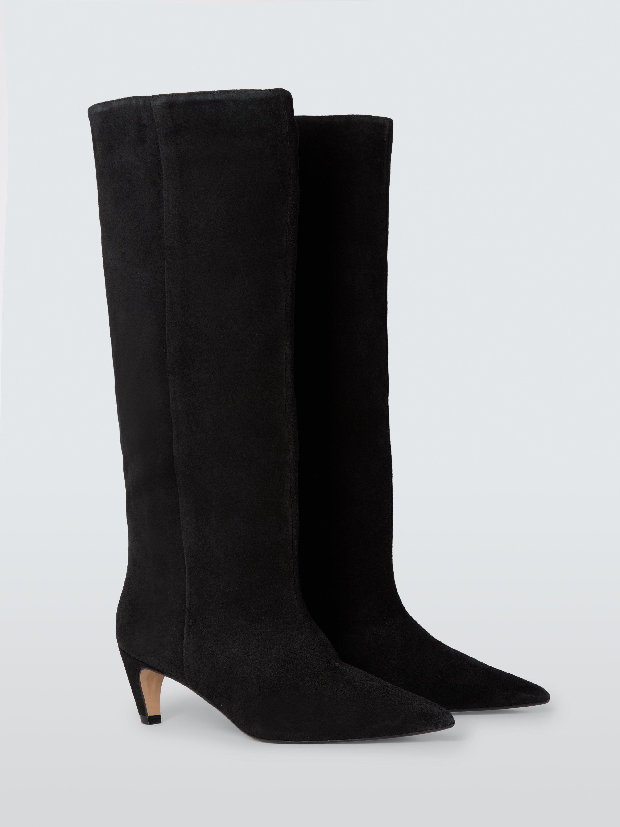 Product image 3 of 6, which shows John Lewis Somerset Suede Pointed Toe Knee High Boots, Black, 3