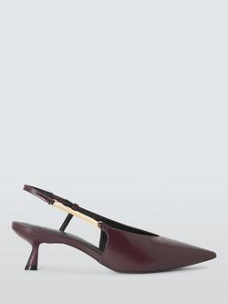 John Lewis Deal Leather Essential Mid Heel Slingback Open Court Shoes, Burgundy