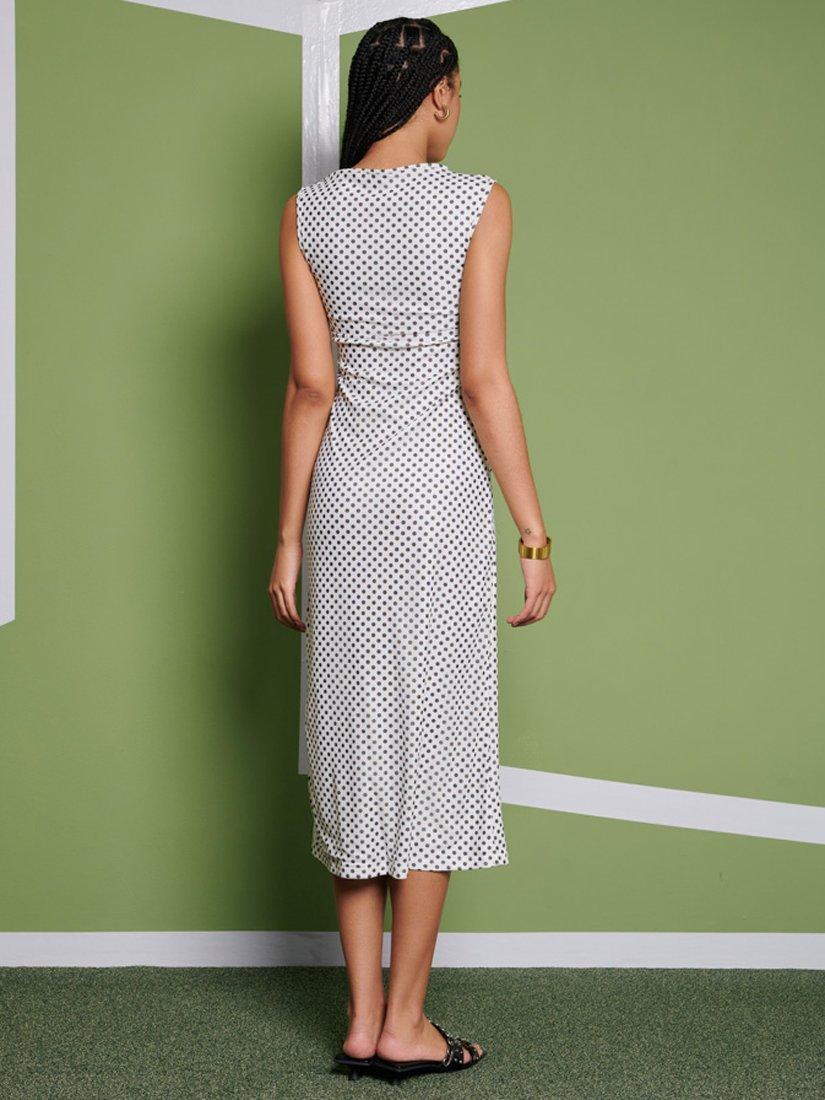 Product image 4 of 6, which shows GHOSPELL Martina Polka Dot Midi Dress, White/Black, 6