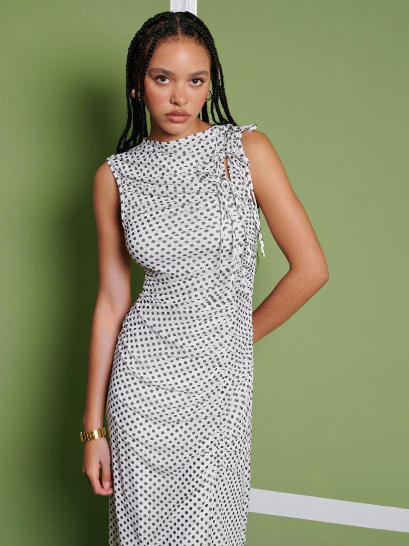 Product image 5 of 6, which shows GHOSPELL Martina Polka Dot Midi Dress, White/Black, 6