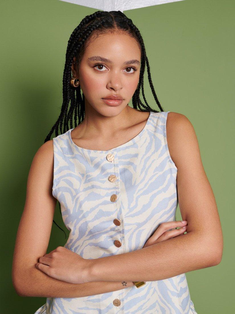 Product image 5 of 6, which shows GHOSPELL Serena Zebra Mini Dress, Blue/White, 6
