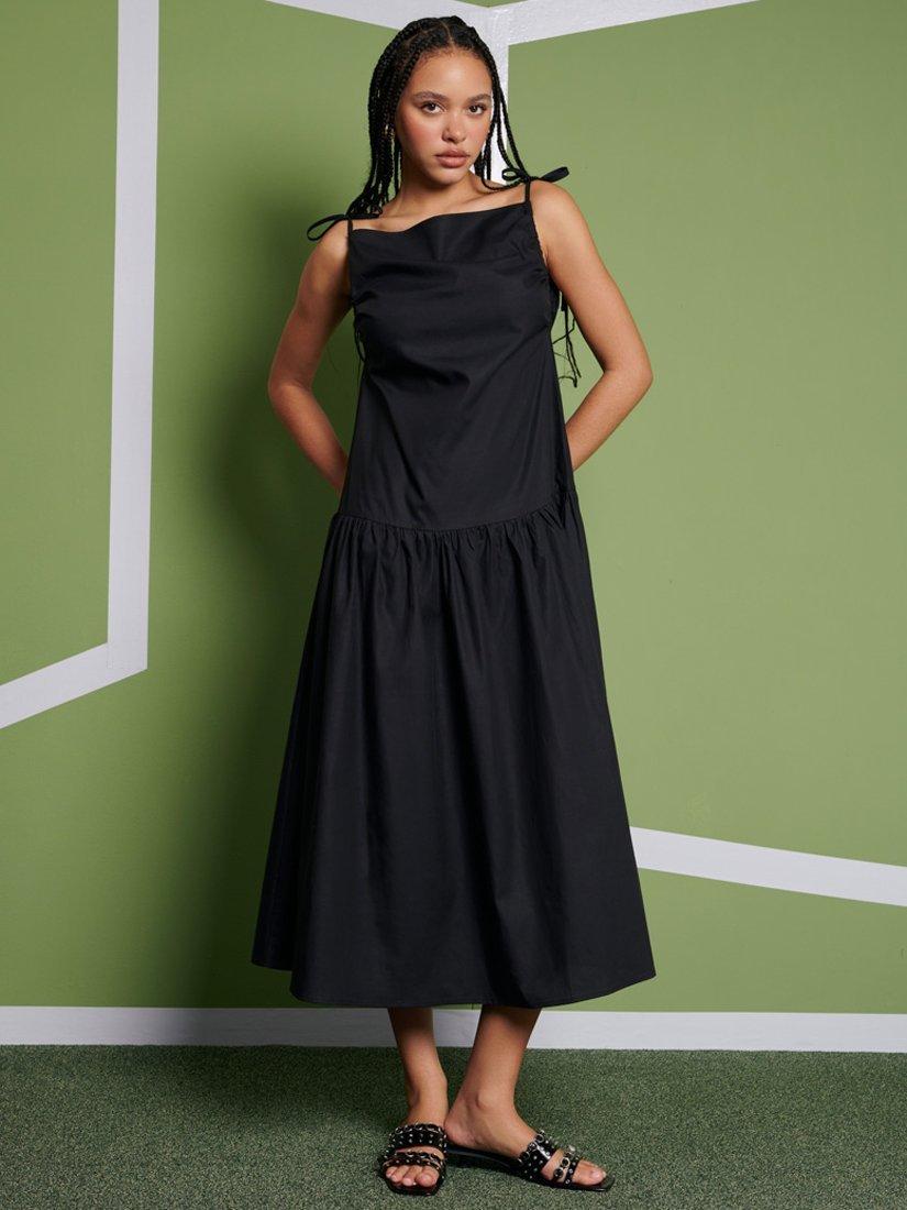 Product image 1 of 6, which shows GHOSPELL Venus Drop Waist Midi Dress, Black, 8
