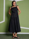 GHOSPELL Venus Drop Waist Midi Dress, Black