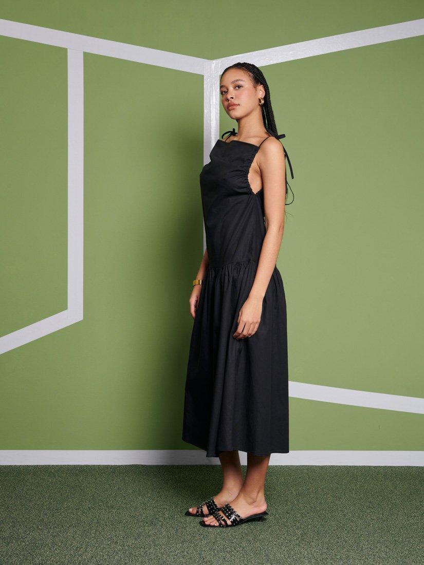 Product image 3 of 6, which shows GHOSPELL Venus Drop Waist Midi Dress, Black, 8