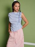GHOSPELL Kelly Check Seersucker Top, Blue