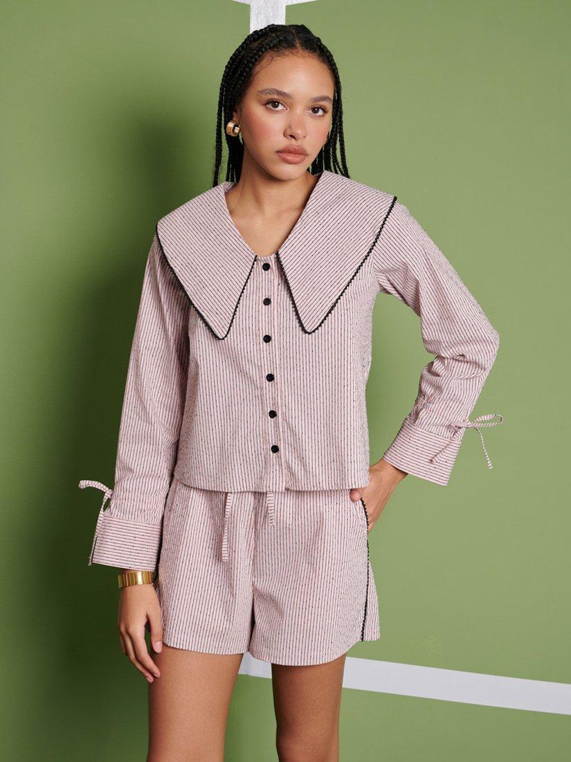Product image 1 of 6, which shows GHOSPELL Dara Textured Stripe Shirt, Pink, 6