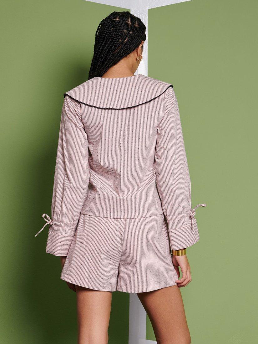 Product image 4 of 6, which shows GHOSPELL Dara Textured Stripe Shirt, Pink, 6