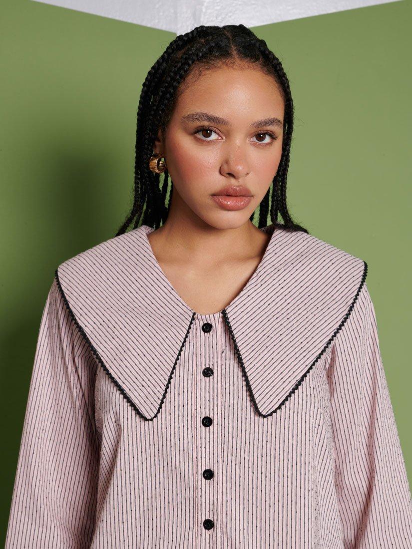 Product image 5 of 6, which shows GHOSPELL Dara Textured Stripe Shirt, Pink, 6