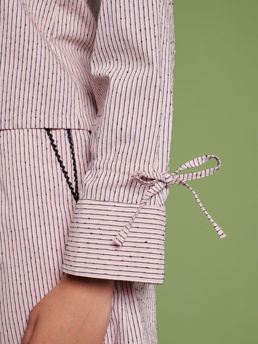 Product image 6 of 6, which shows GHOSPELL Dara Textured Stripe Shirt, Pink, 6