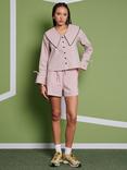 GHOSPELL Dara Textured Stripe Shorts, Pink
