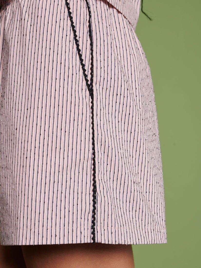 Product image 6 of 6, which shows GHOSPELL Dara Textured Stripe Shorts, Pink, 6