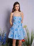 Sister Jane Blooming Floral Jacquard 3D Flower Mini Dress, Blue