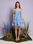 Sister Jane Blooming Floral Jacquard 3D Flower Mini Dress, Blue