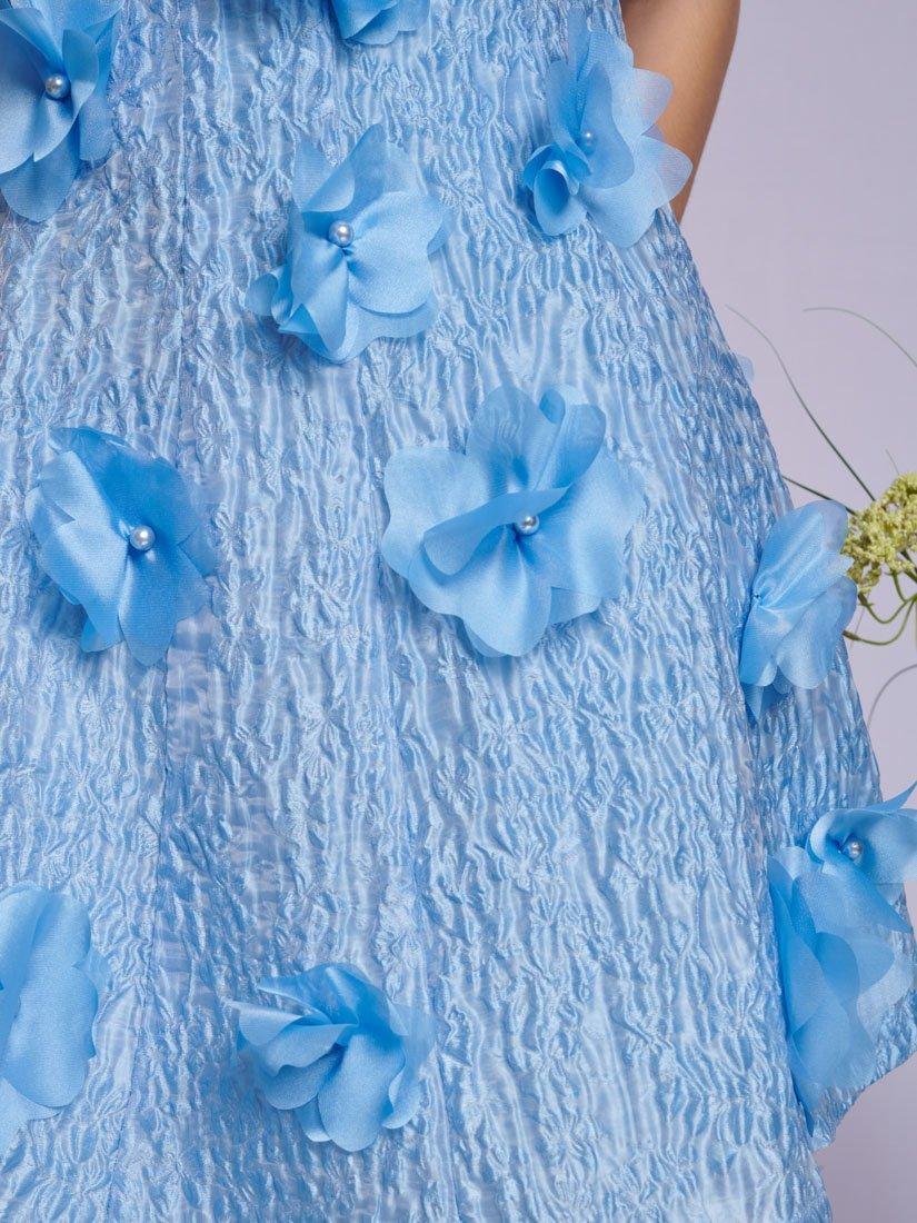Product image 6 of 6, which shows Sister Jane Blooming Floral Jacquard 3D Flower Mini Dress, Blue, 6