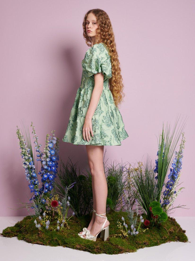 Product image 3 of 6, which shows Sister Jane Clover Jacquard Floral Mini Dress, Green, 6