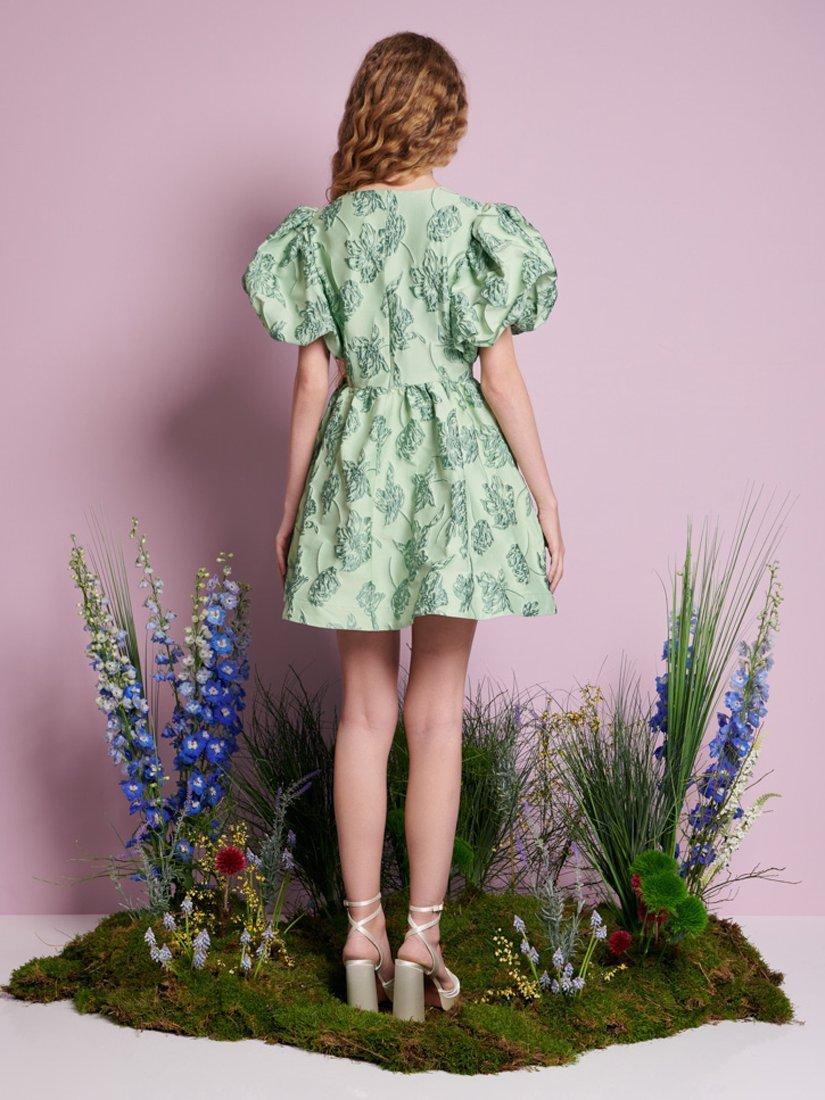 Product image 4 of 6, which shows Sister Jane Clover Jacquard Floral Mini Dress, Green, 6