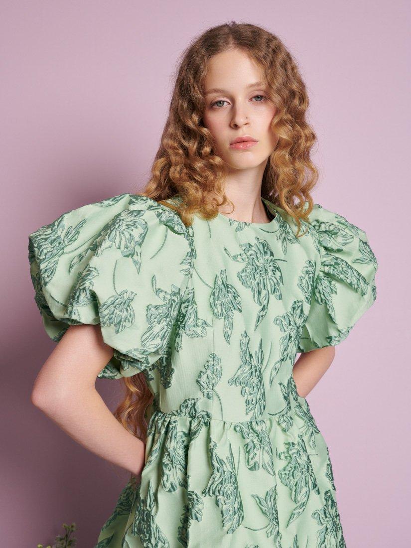 Product image 5 of 6, which shows Sister Jane Clover Jacquard Floral Mini Dress, Green, 6