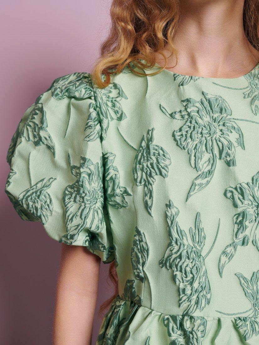 Product image 6 of 6, which shows Sister Jane Clover Jacquard Floral Mini Dress, Green, 6