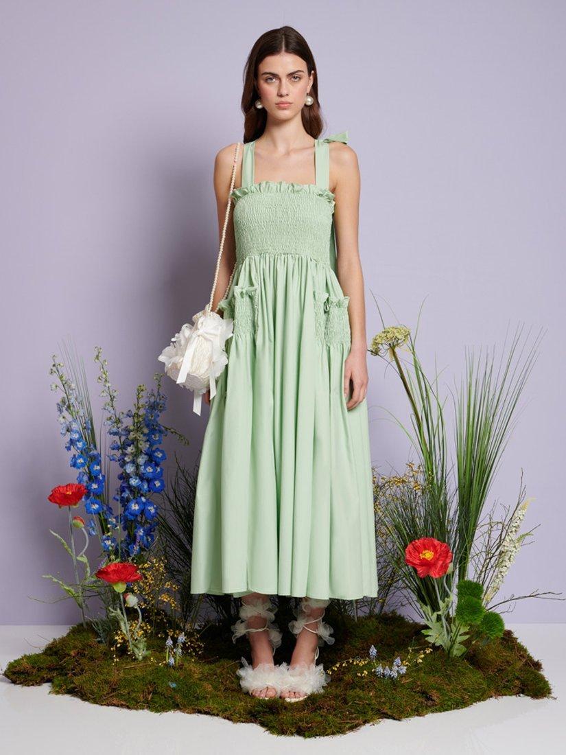 Product image 2 of 6, which shows Sister Jane Grassland Cross Strap Midi Dress, Green, 6