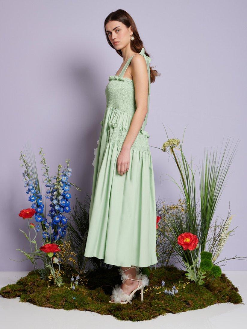 Product image 3 of 6, which shows Sister Jane Grassland Cross Strap Midi Dress, Green, 6