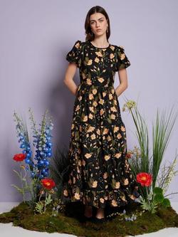 Sister Jane Wood Lily Embroidered Floral Maxi Dress, Black/Multi, Black/Multi
