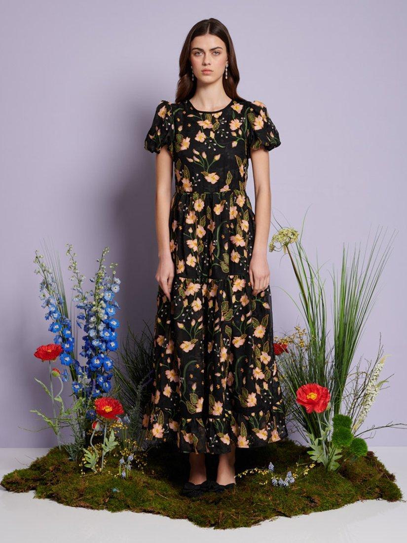 Product image 2 of 6, which shows Sister Jane Wood Lily Embroidered Floral Maxi Dress, Black/Multi, 6