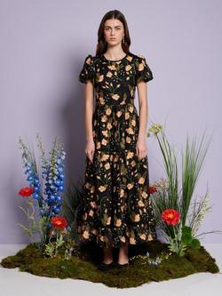 Sister Jane Wood Lily Embroidered Floral Maxi Dress, Black/Multi - view 2, Black/Multi