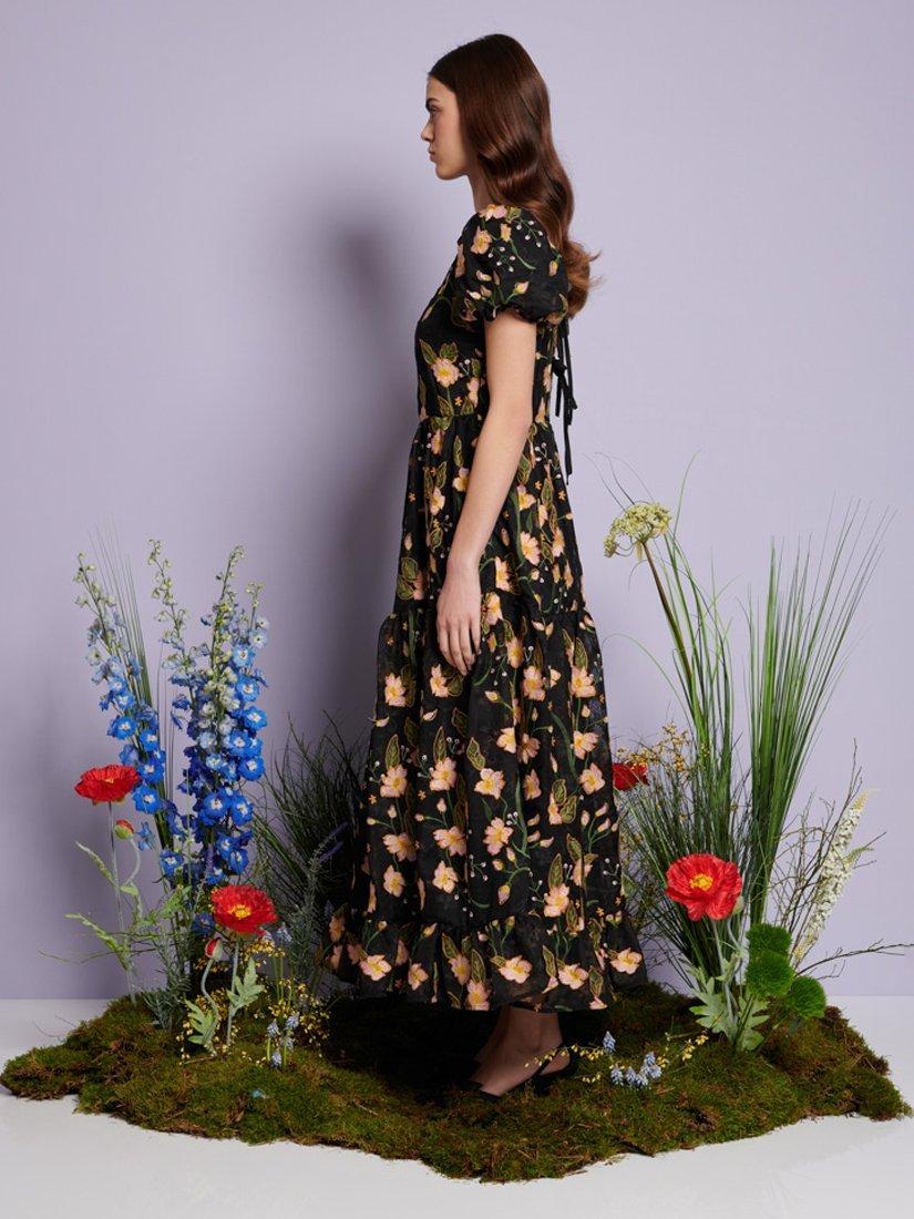 Product image 3 of 6, which shows Sister Jane Wood Lily Embroidered Floral Maxi Dress, Black/Multi, 6