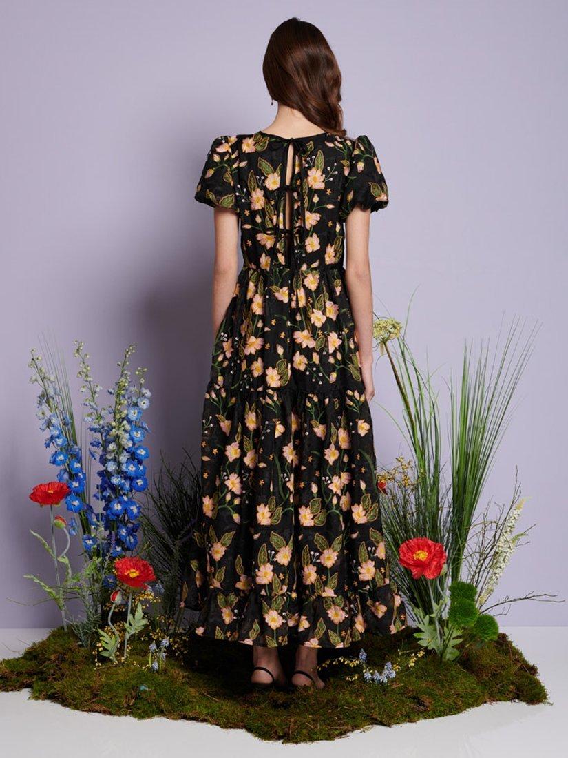 Product image 4 of 6, which shows Sister Jane Wood Lily Embroidered Floral Maxi Dress, Black/Multi, 6