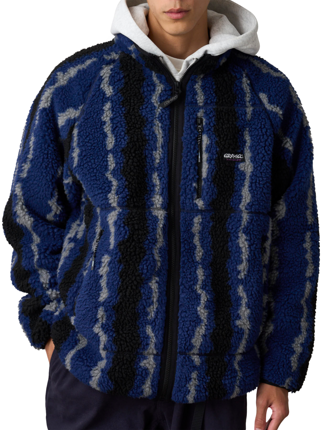 Product image 2 of 4, which shows Gramicci Abstract Zip Front Fleece Jacket, Navy Ripple, S