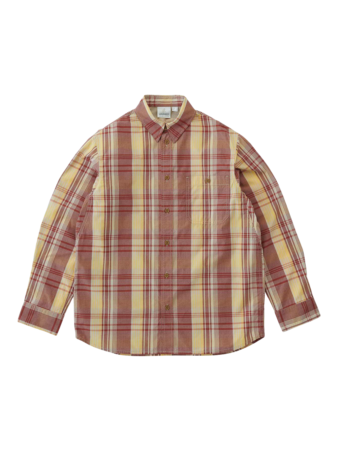 Product image 1 of 1, which shows Gramicci Cotton Blend Check Long Sleeve Shirt, Mustard, S