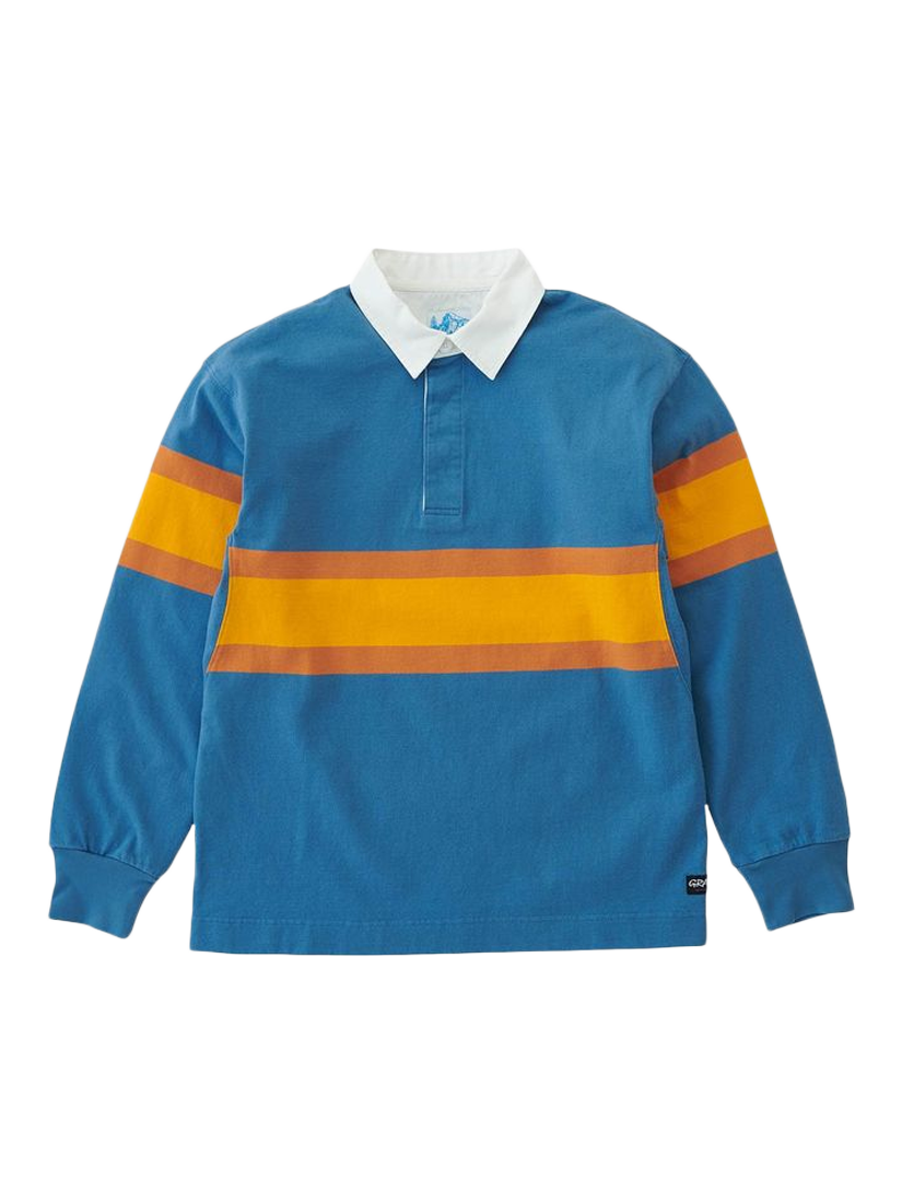 Product image 3 of 3, which shows Gramicci Colour Block Cotton Rugby Shirt, Sky/Apricot, S