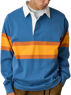 Gramicci Colour Block Cotton Rugby Shirt - view 2, Sky / Apricot