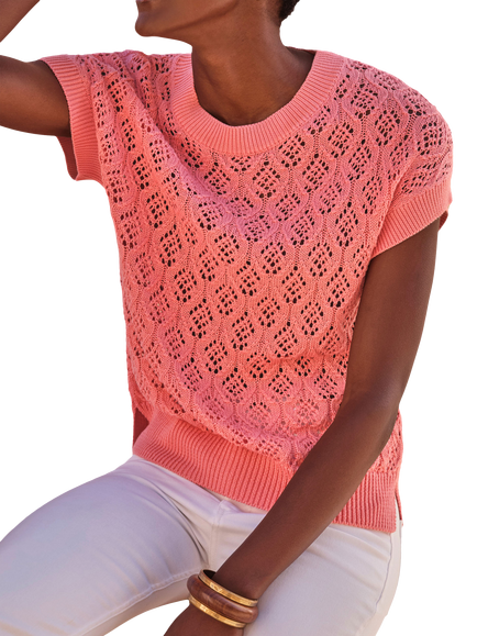 Pure Collection Cotton Lace Knit Top, Pink