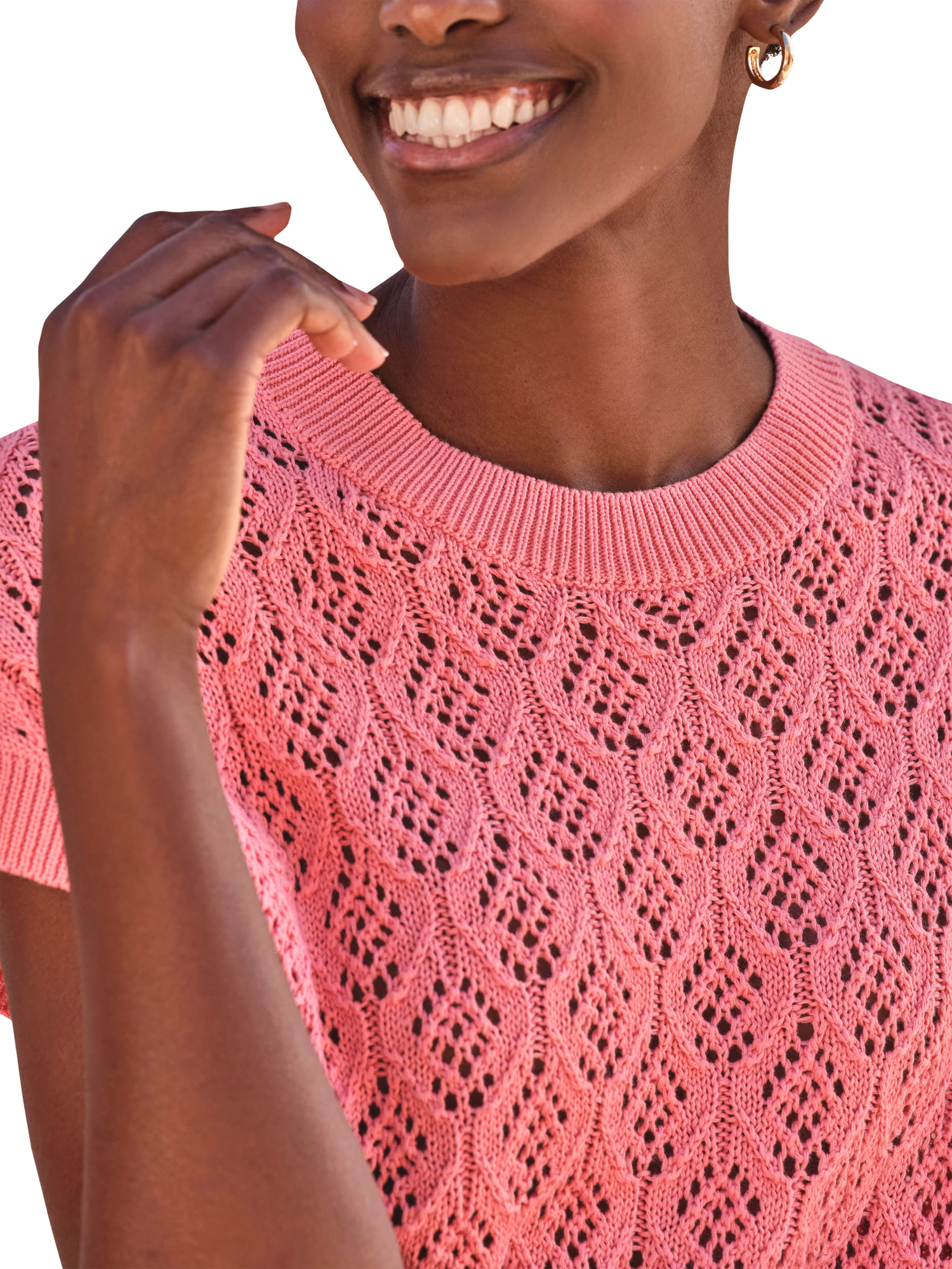 Product image 3 of 3, which shows Pure Collection Cotton Lace Knit Top, Pink, 8