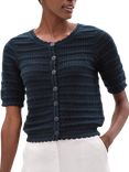 Pure Collection Short Sleeve Crochet Trim Cardigan, Navy