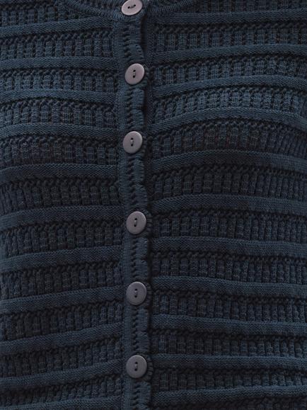 Pure Collection Short Sleeve Crochet Trim Cardigan, Navy - view 2, Navy