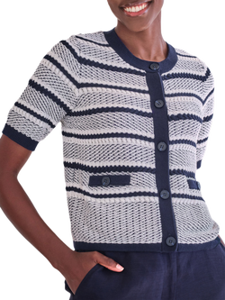 Pure Collection Stripe Short Sleeve Cardigan, White/Multi, White/Multi