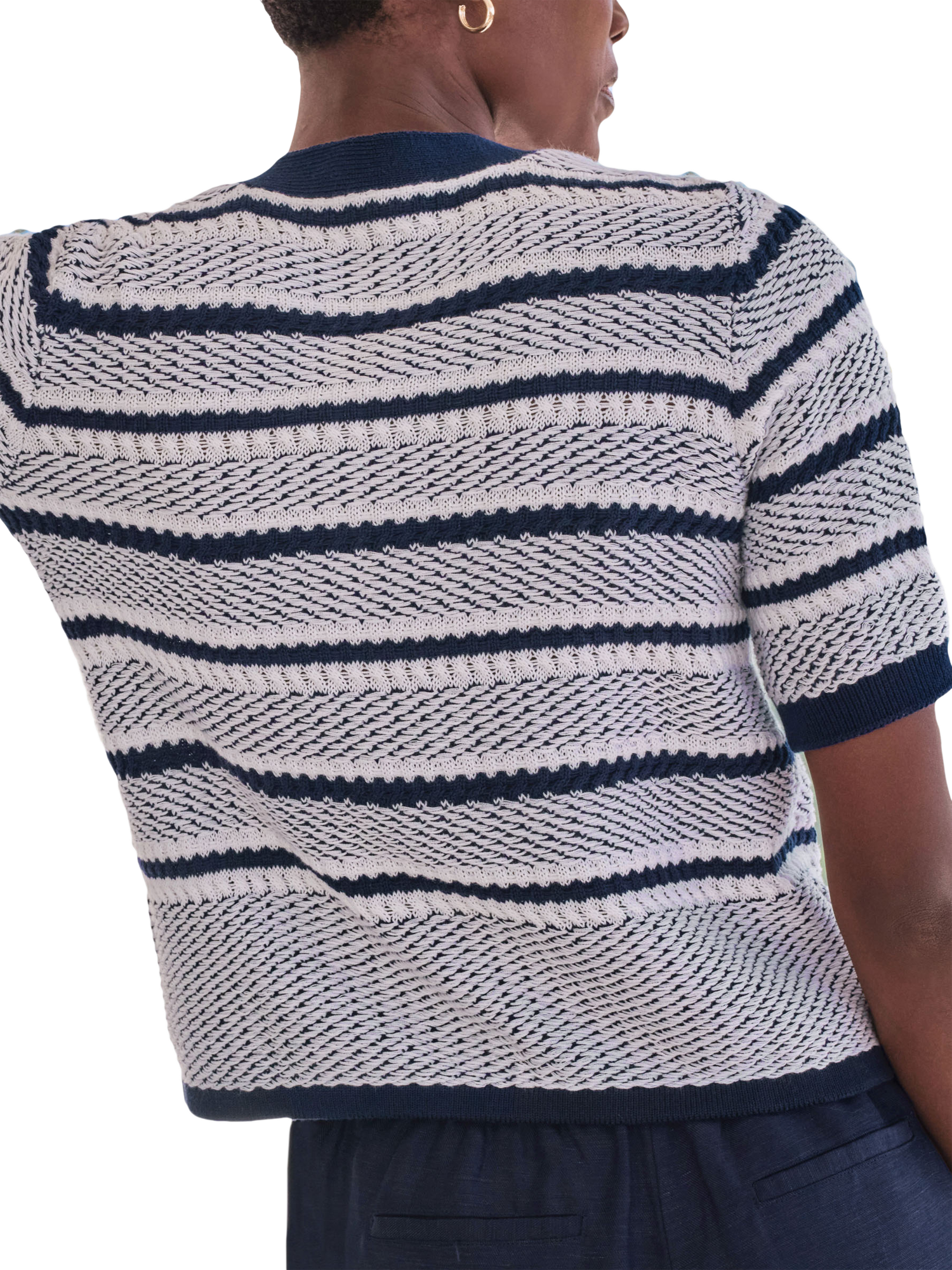 Product image 2 of 3, which shows Pure Collection Stripe Short Sleeve Cardigan, White/Multi, 8